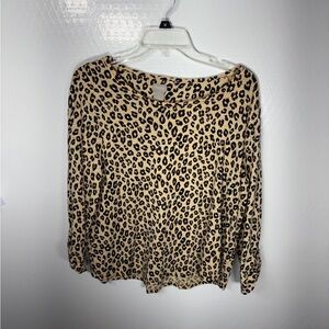 Chico's Tan and Black Leopard Print Long Sleeve Top 345